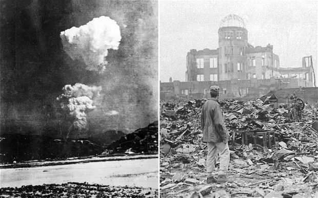 Daily Telegraph photos of supposed Hiroshima mushroom cloud split into two
