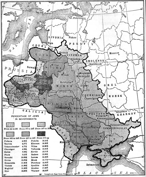 Map of Jews in government in Western Russia 19th century